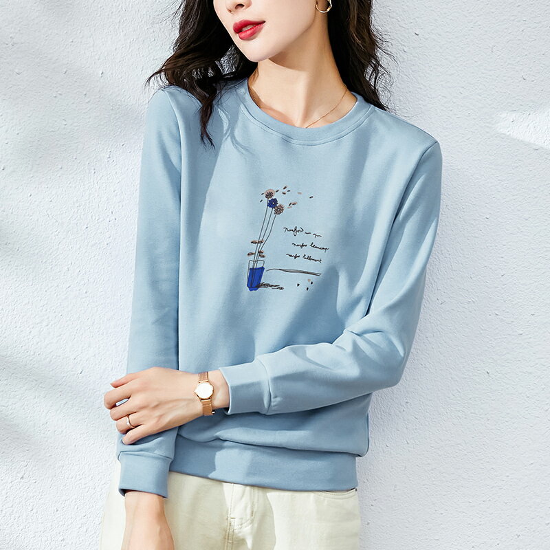 純棉打底衫女春季洋氣新款時尚個性長袖t恤年韓版寬松體恤衫