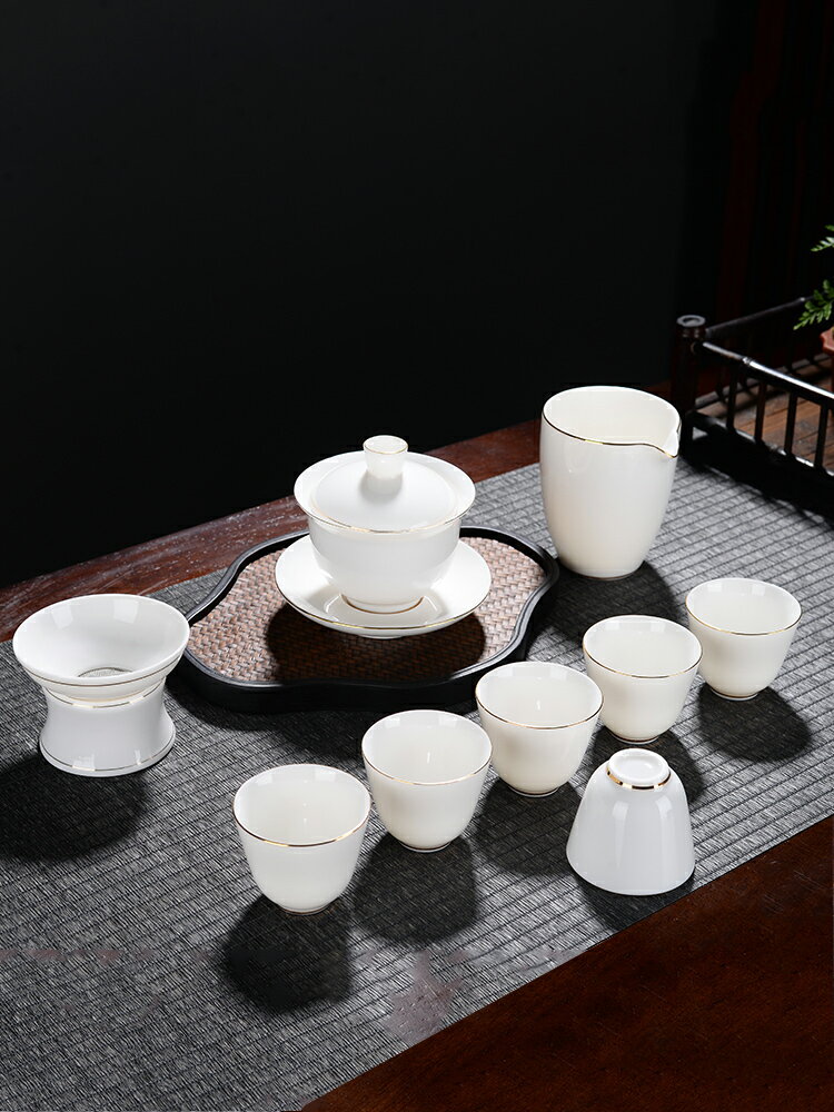 羊脂玉德化白瓷陶瓷功夫茶具 茶壺套裝 家用輕奢高檔泡茶杯骨瓷蓋碗【不二雜貨】