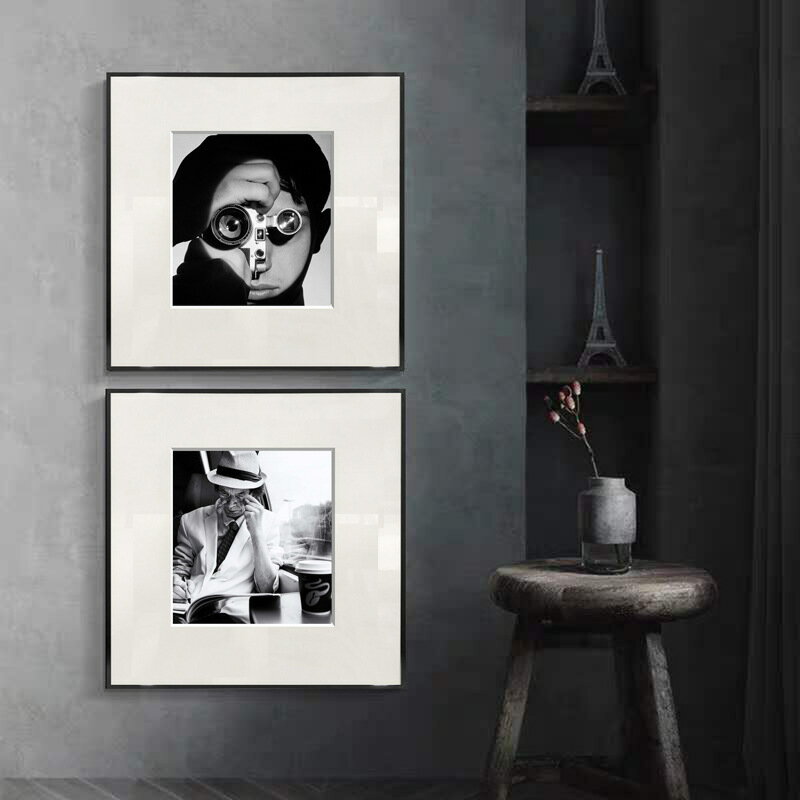 黑白人物裝飾畫大師攝影藝術畫沙發墻畫客廳掛畫老相機人物方形畫
