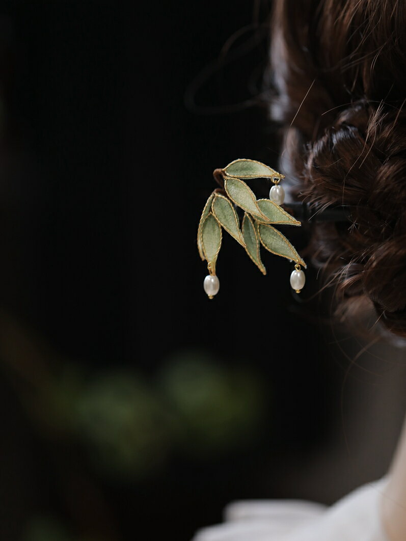 髮簪 木質髮簪 古風髮簪 古風少女旗袍配飾低丸子頭髮飾簪子 簡約日常清冷感竹葉髮簪頭飾『ZW6430』