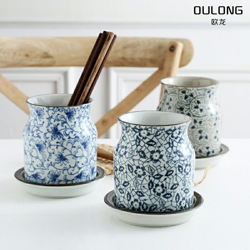 日式風格筷子筒瀝水家用筷子桶筷子盒收納置物架陶瓷刀叉勺筷子籠