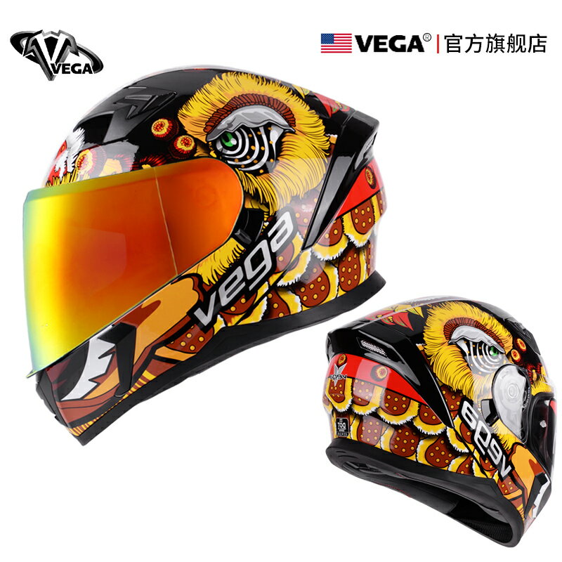 美國VEGA摩托車機車跑盔全覆式保暖頭盔男女冬四季通用全盔個性3C