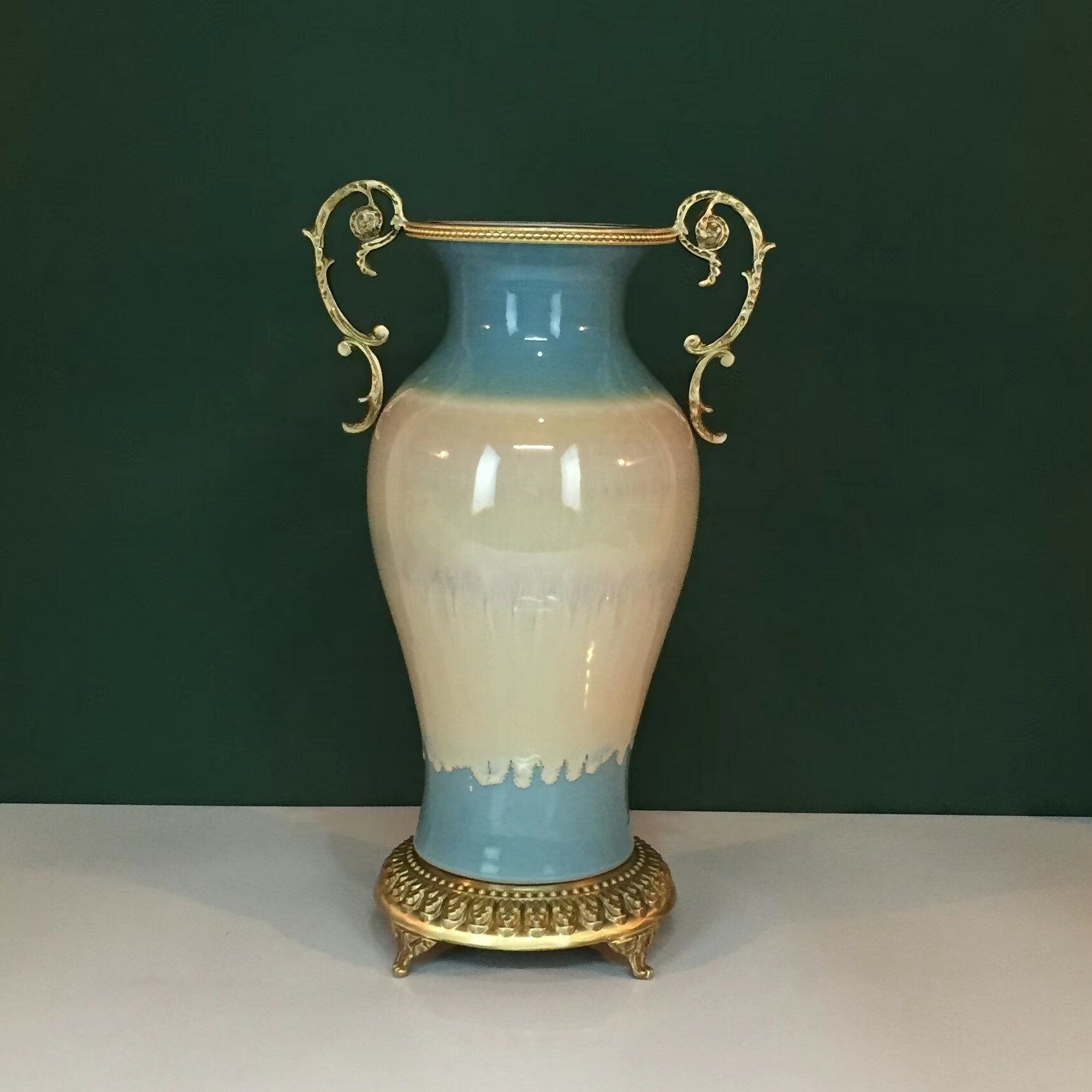 純銅配陶瓷花瓶包郵客廳餐廳臥室書房軟裝樣板間民宿現代工藝擺件