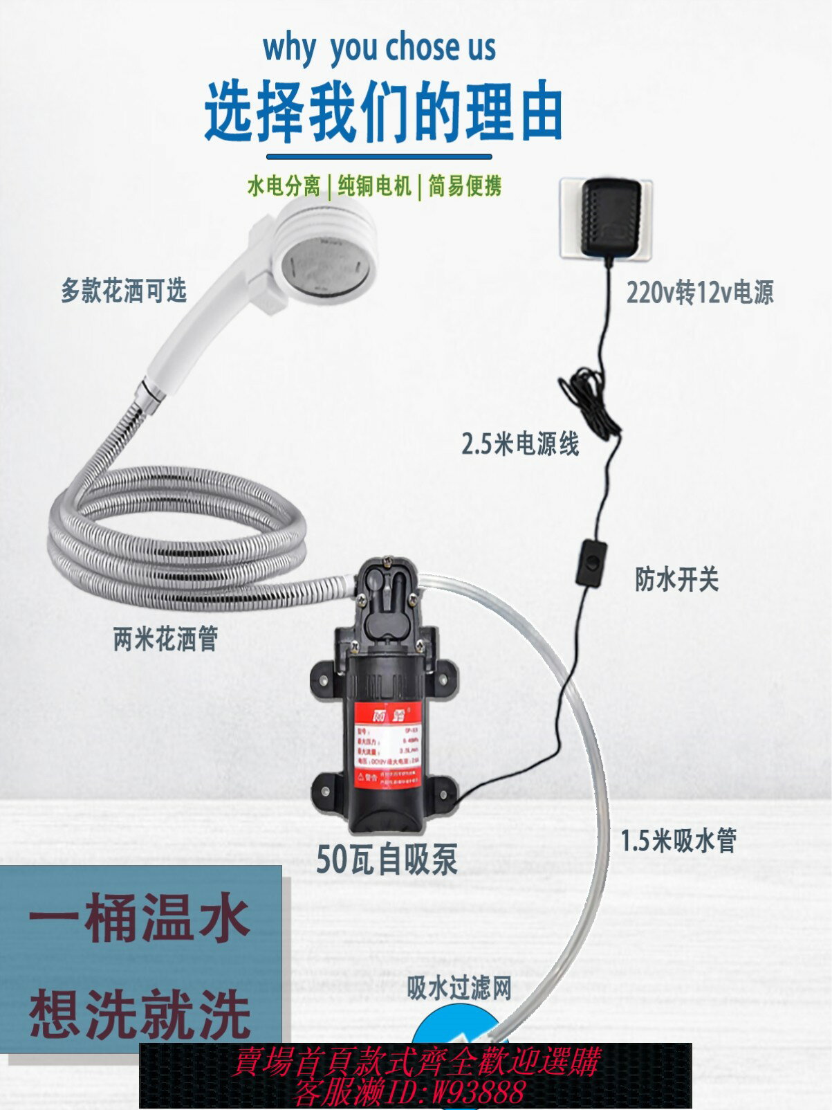 {臺灣公司貨 可打統編}戶外洗澡神器淋浴器農村洗澡車載露營電動花灑12V點煙器宿舍帳篷