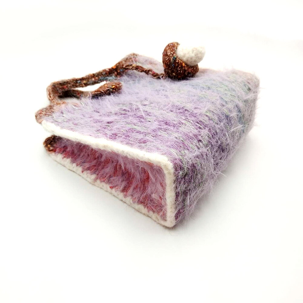 Miranda Handmadex覓品竹北手作店-毛毛編織包系列-粉紫色系-手提斜背兩用 3