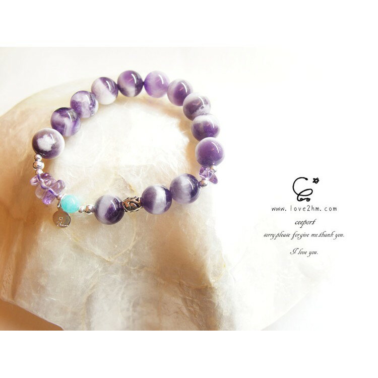 幻夢晶色/10mm 夢幻紫水晶/6mm 冰種天河石/水晶手鍊/隨型紫黃晶/925純銀/[晶晶工坊-love2hm] 1