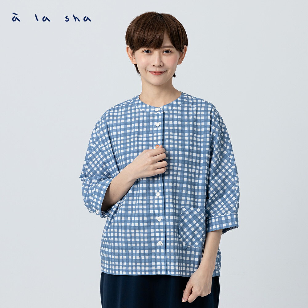 a la sha 格紋連袖寬版襯衫 1