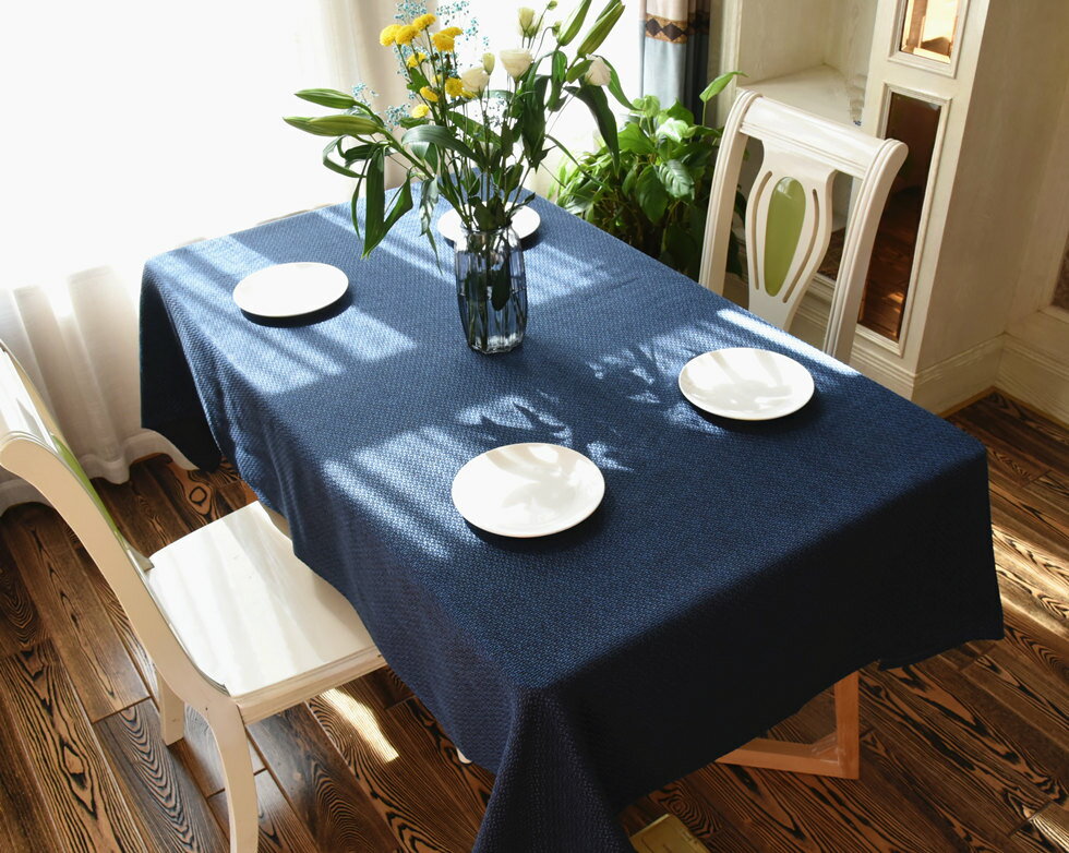 宜家►北歐輕奢加粗纖維深藍色餐桌布 (100*160cm) 長方形家用純色棉麻簡約餐桌巾