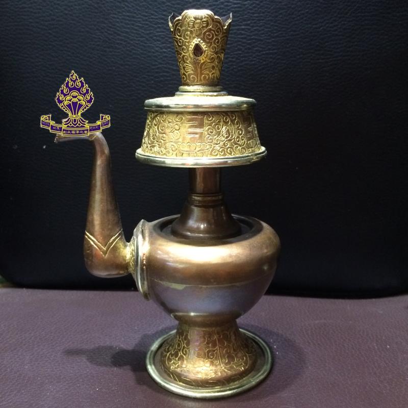 藏傳佛教用品 尼泊爾正品手工紫銅鍍金雕花凈水瓶奔巴壺 寶瓶1入