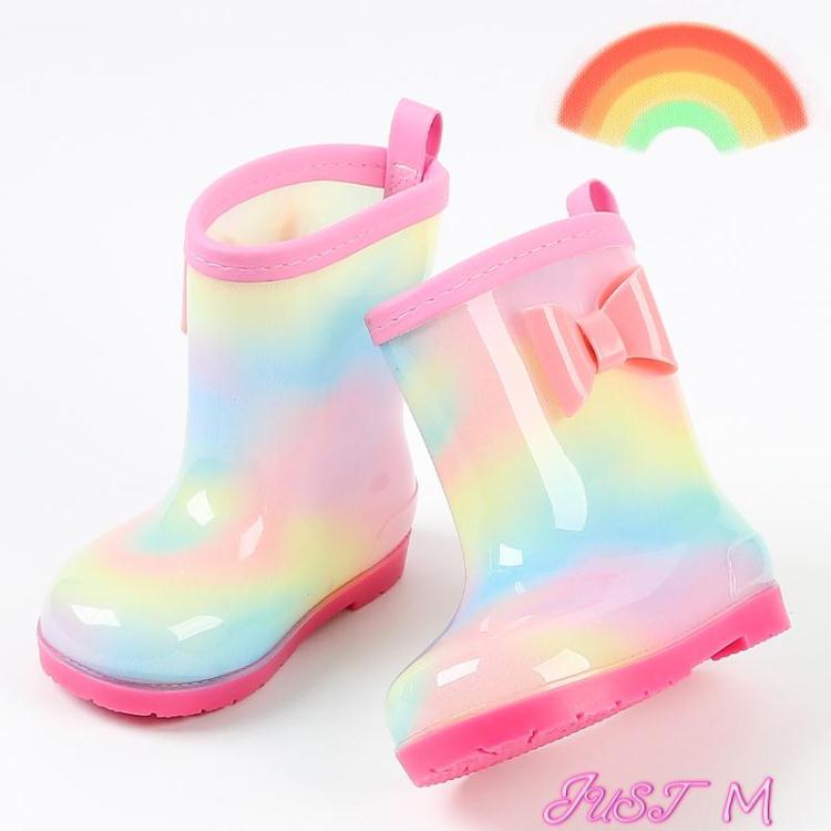 雨鞋兒童雨鞋公主女童幼兒園寶寶防滑雨靴水鞋小孩加絨水靴可愛彩虹 【年終特惠】