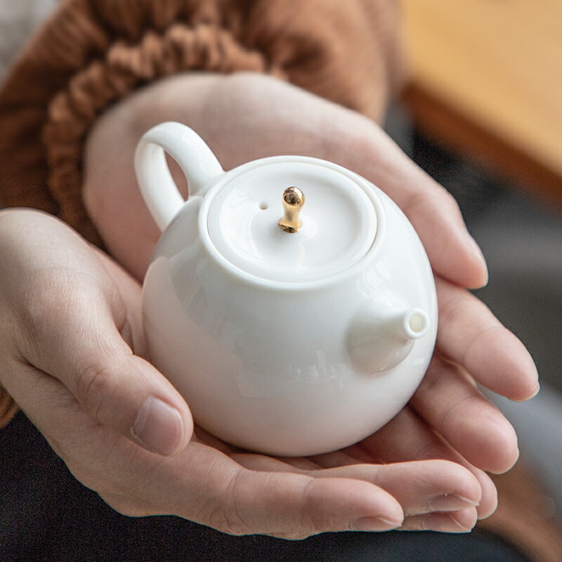 恬靜 日式家用簡約陶瓷半手工功夫茶具茶道白瓷過濾單壺甜白茶壺