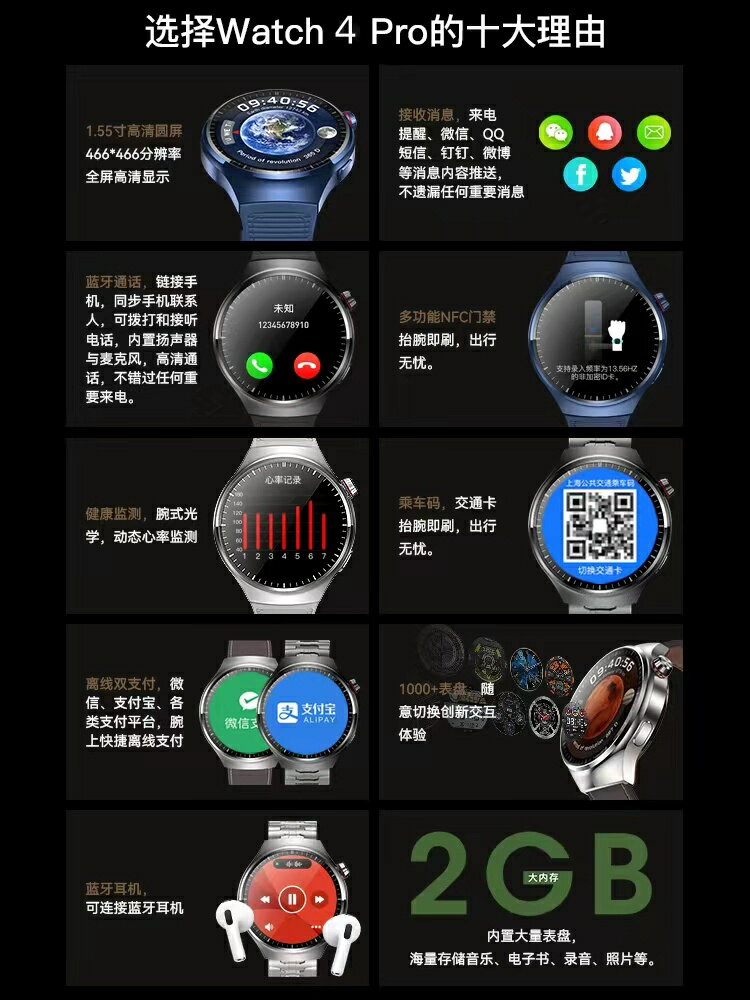華強北高端新款watch4pro智能手表男士藍牙運動監測血壓心率頂配