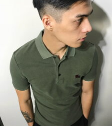 美國百分百【全新真品】Burberry 短袖 polo衫 素面 戰馬 logo 英倫 精品 軍綠色 XS號 J698