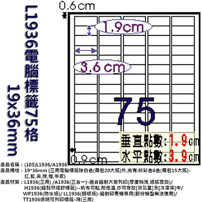 【文具通】L1936電腦標籤75格 19x36mm ASL1936