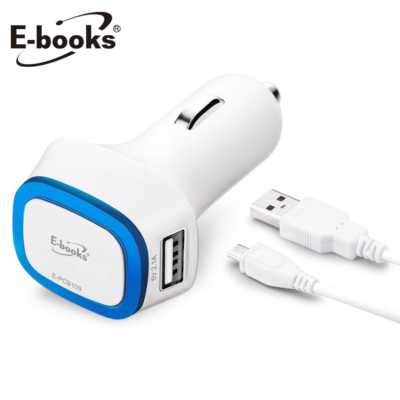 【文具通】E-books B13 雙孔USB車用充電傳輸組白 E-PCB109WH