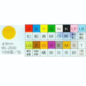 【文具通】華麗牌彩色圓點標籤WL-2030粉藍 9mm 1056PS M7010243