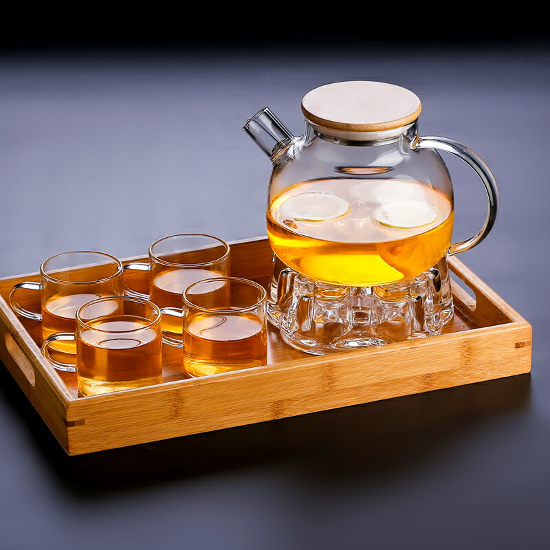 泡茶壺玻璃冷水壺耐高溫花茶壺帶過濾家用蠟燭煮茶大號熱水壺套裝