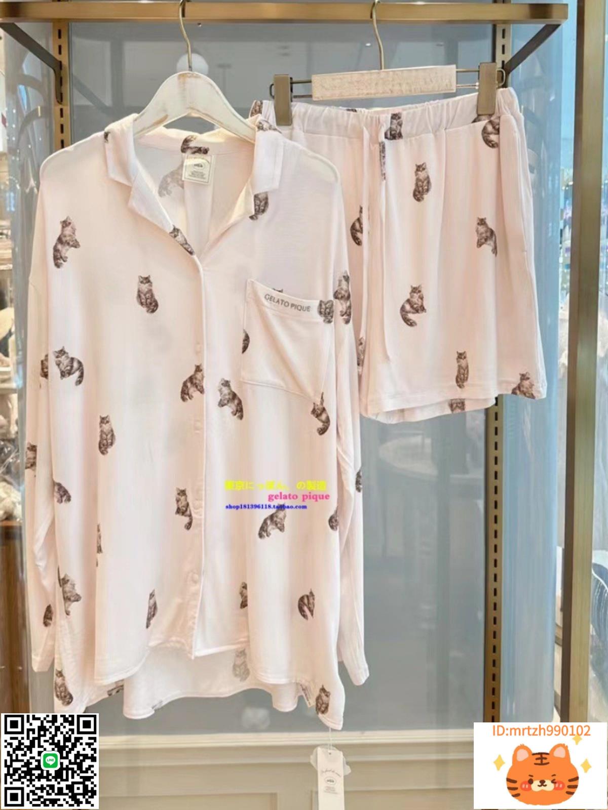 日本GP gelato pique秋冬睡衣女卡通貓咪莫代爾棉長袖日系家居服-時尚精品