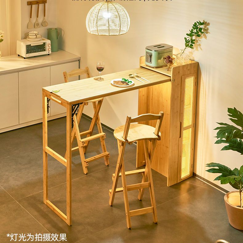 折疊餐桌 免安裝日式小戶型長方形餐桌現代簡約折疊桌吧臺桌高腳桌椅組合竹J-550公司貨