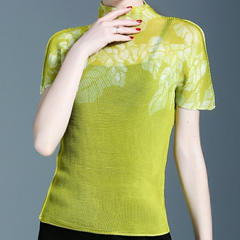 【巴黎精品】現貨+預購 三宅風皺褶衣服褶皺上衣-短袖摺衣壓褶高彈力修身半高領折衣女T恤13色a1jq66
