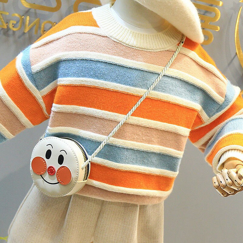 女童洋氣套頭彩虹女孩毛衣網紅兒童寶寶秋冬季裝中小童線衣打底衫