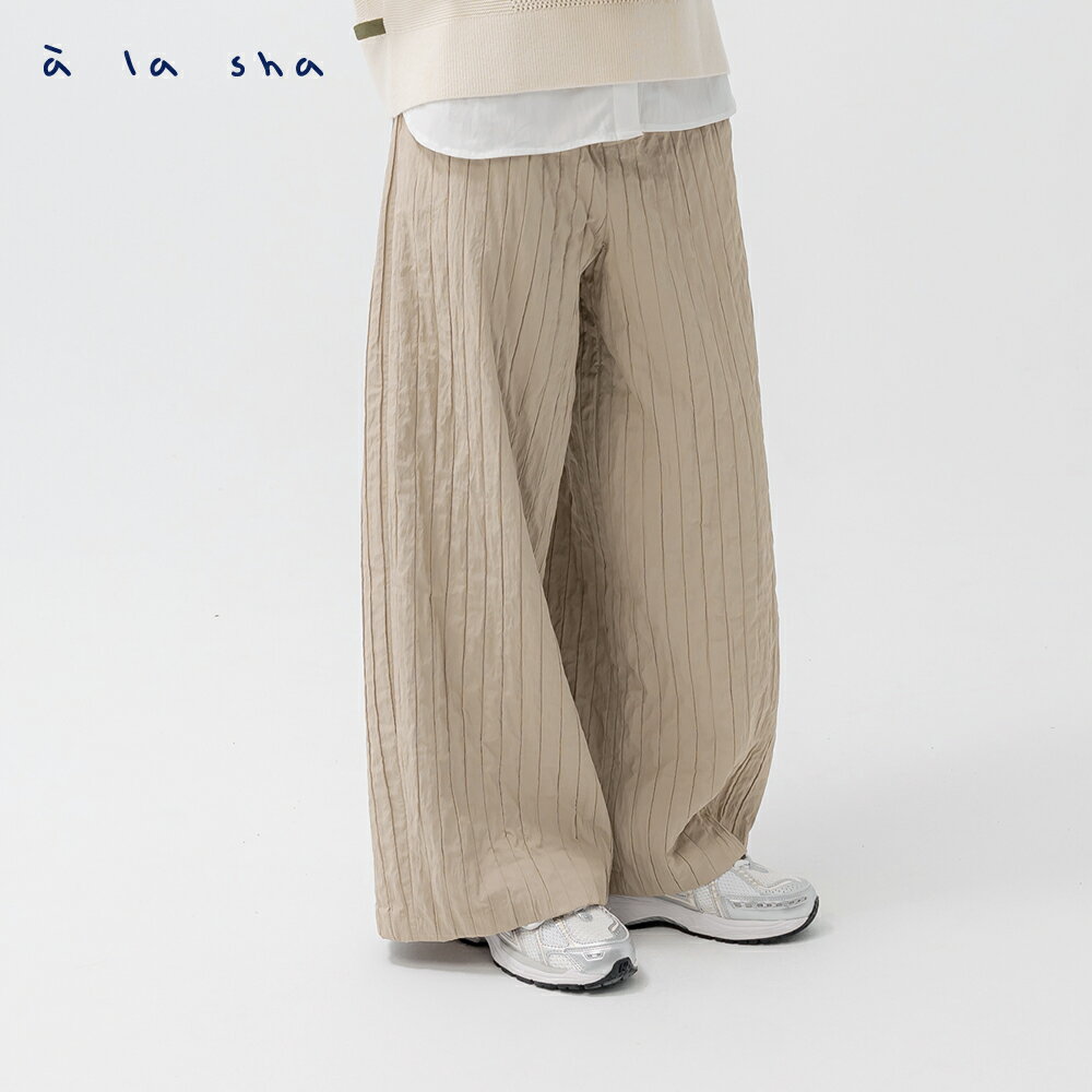 網購推薦-微澎粗條寬長褲