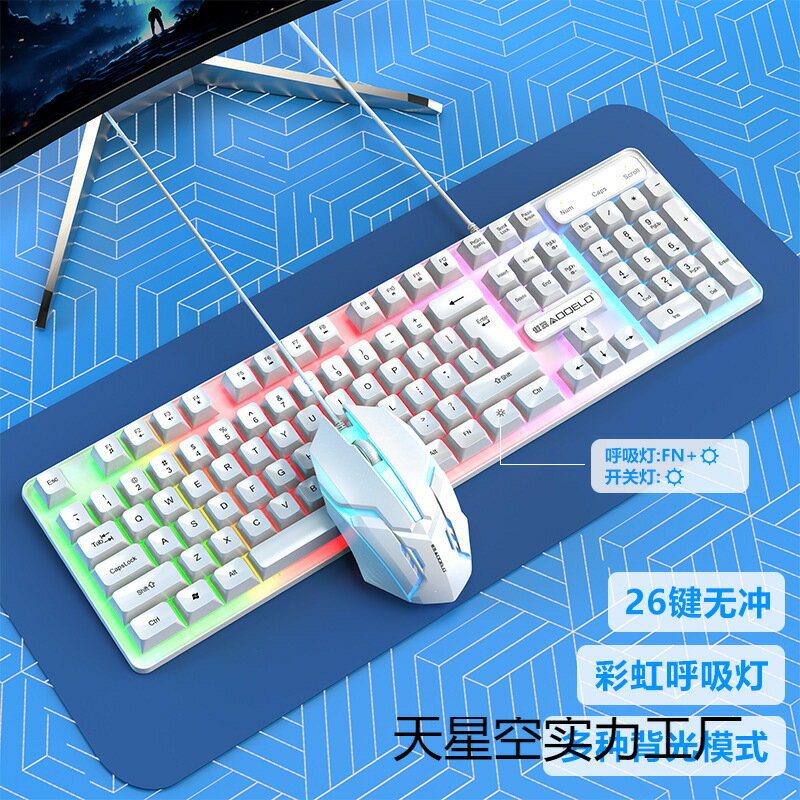 遊戲鍵盤有線鍵盤滑鼠套裝懸浮燈光辦公電競電腦筆電通用