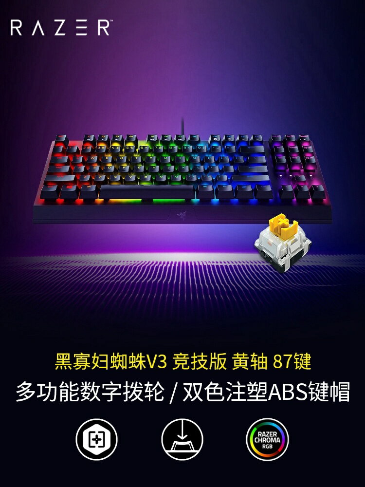 Razer雷蛇機械鍵盤套裝黑寡婦V3競技幻彩綠軸版有線87鍵電競遊戲