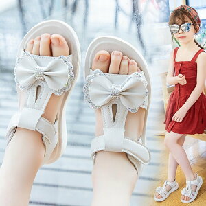 女童公主鞋軟底涼鞋2022夏季新款魔術貼中大童兒童時尚女孩沙灘鞋