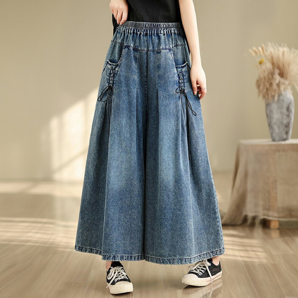 ＊ORead＊鬆緊寬鬆休閒百搭直筒牛仔寬褲(藍色M~2XL)【限定加碼✿全館滿額再折】