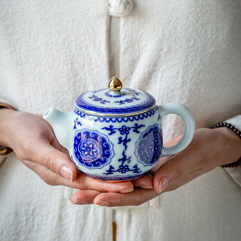 青花瓷茶壺陶瓷單壺家用過濾小號手工描金功夫茶具青瓷泡茶壺茶器