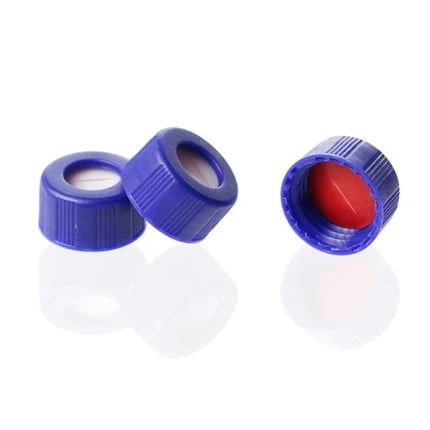 vial瓶用蓋及紅PTFE/白Silicone墊片,預割線,2mL,9-425螺牙,藍色(低型)中孔,C0000148 | ALWSCI【東昇】