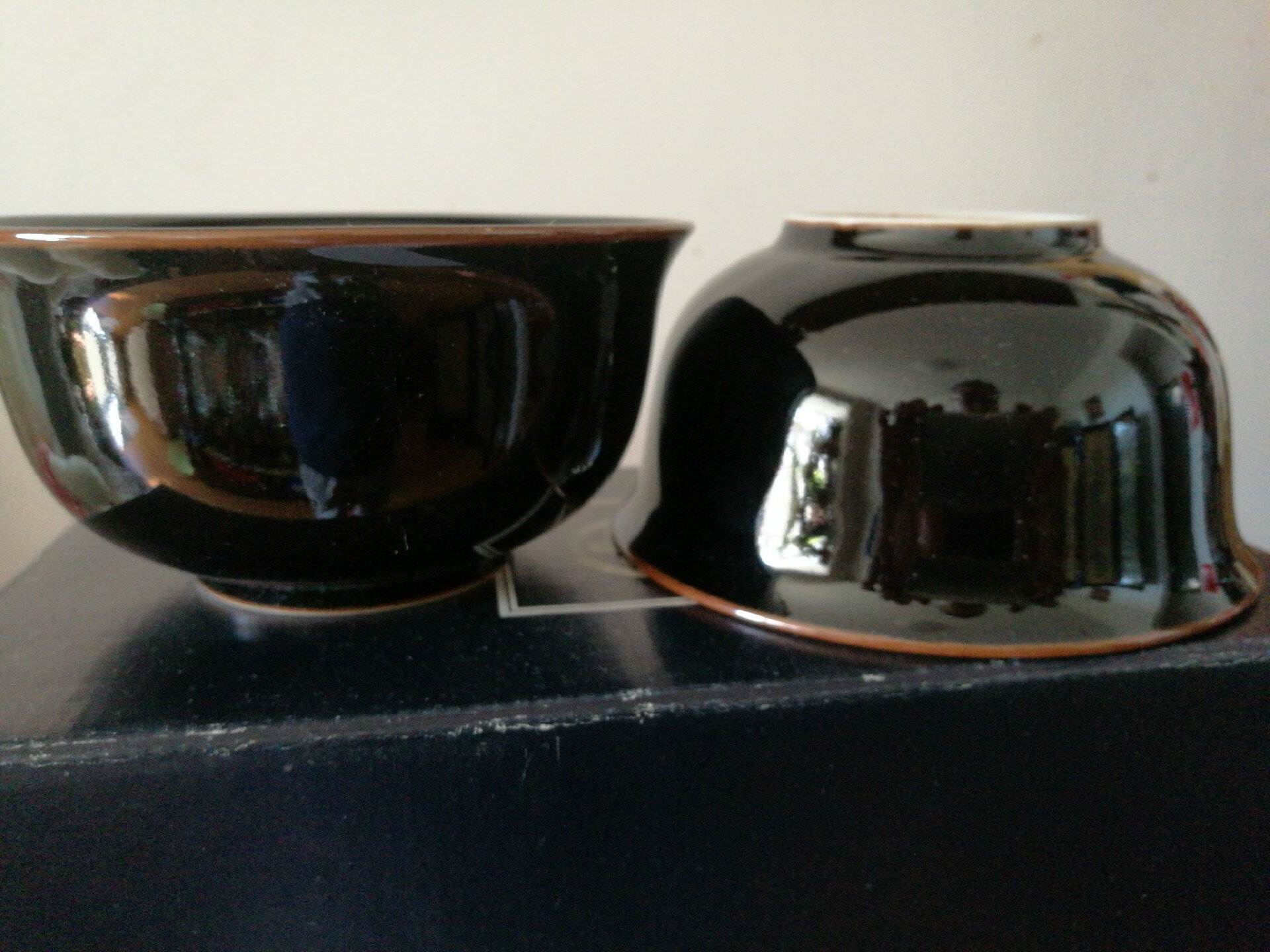 日本瓷器老鋪京都平安橘吉全新全品黑釉碗一對帶原箱