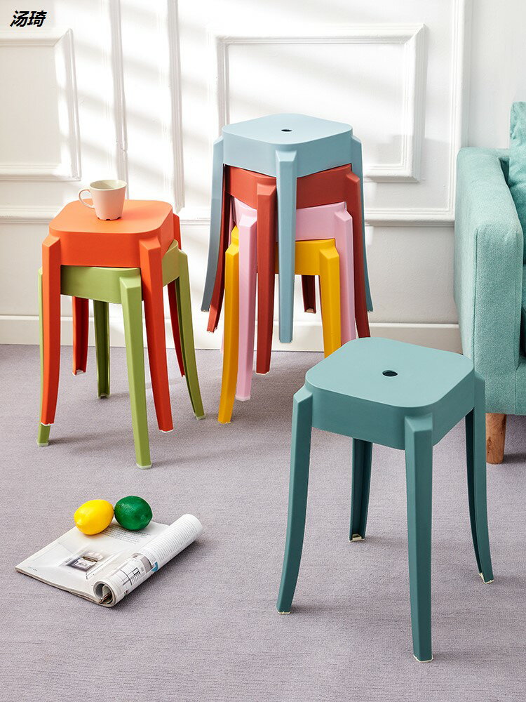 加厚塑料凳子家用簡約椅子可疊放膠板凳餐桌高凳方凳獨凳餐廳凳子