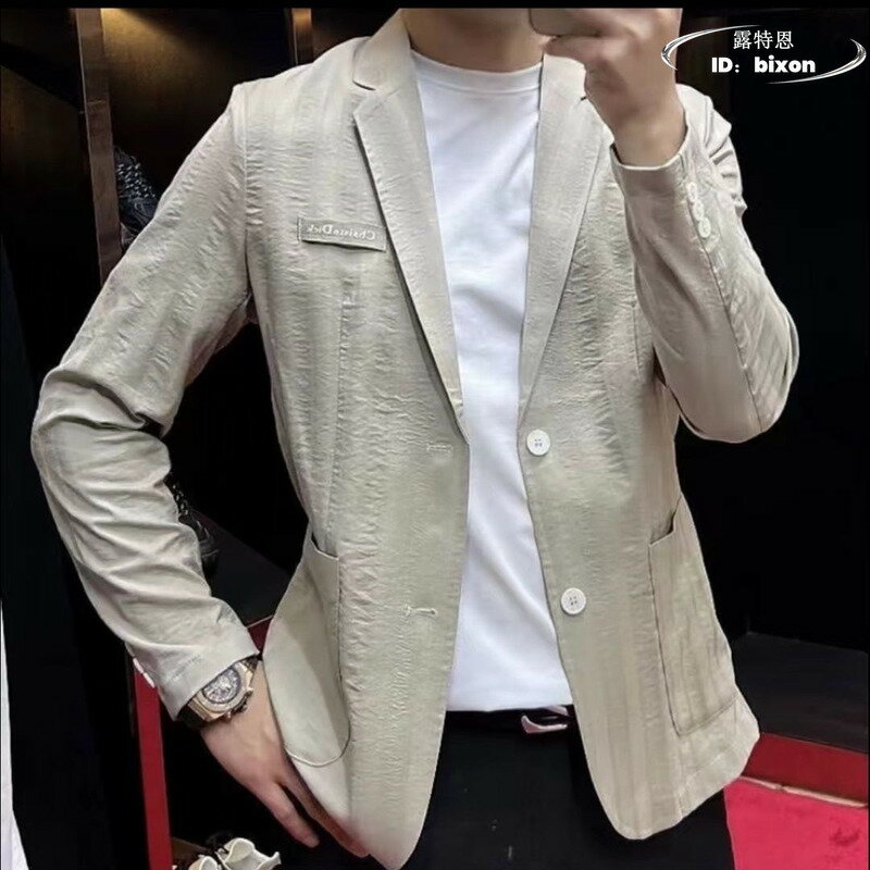 【限時免運】【面料優質】夏季時尚西服 休閒商務西服 修身高品質 防曬外套 男士暗條紋西裝 薄款百搭外套