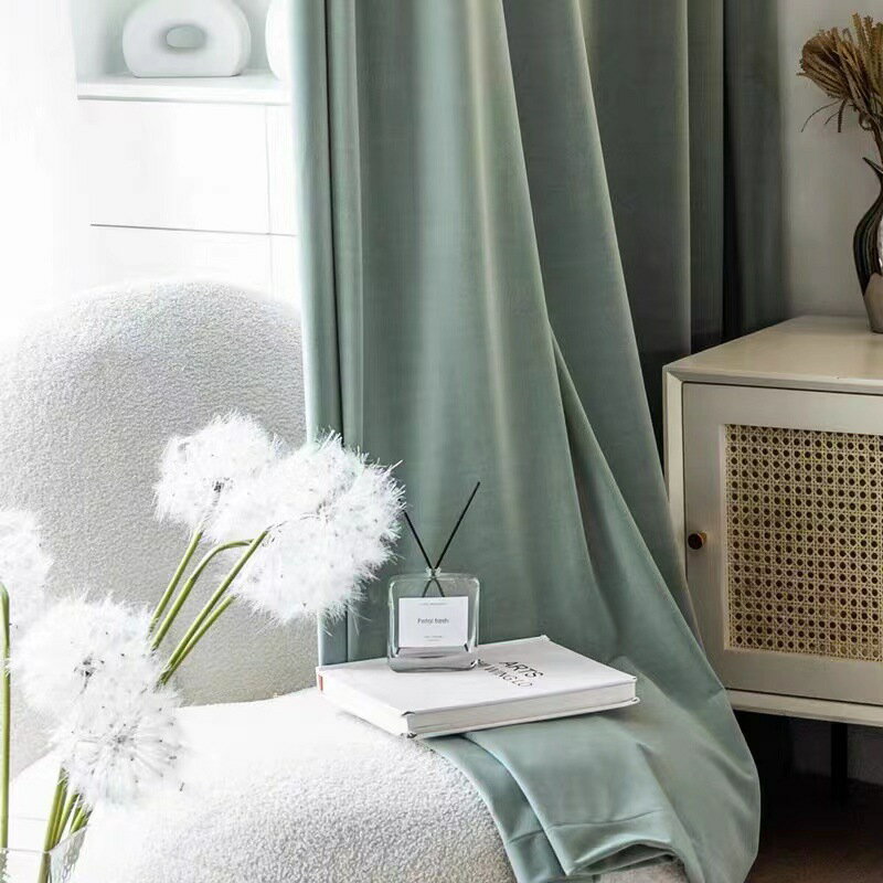 北歐羊毛絨窗簾遮光輕奢臥室客廳飄窗絲絨高檔絨佈