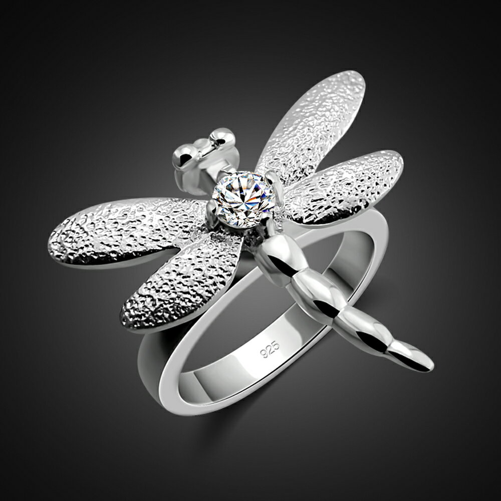 時尚創意925純銀蜻蜓戒指女日韓簡約潮人情侶戒子個性食指銀指環
