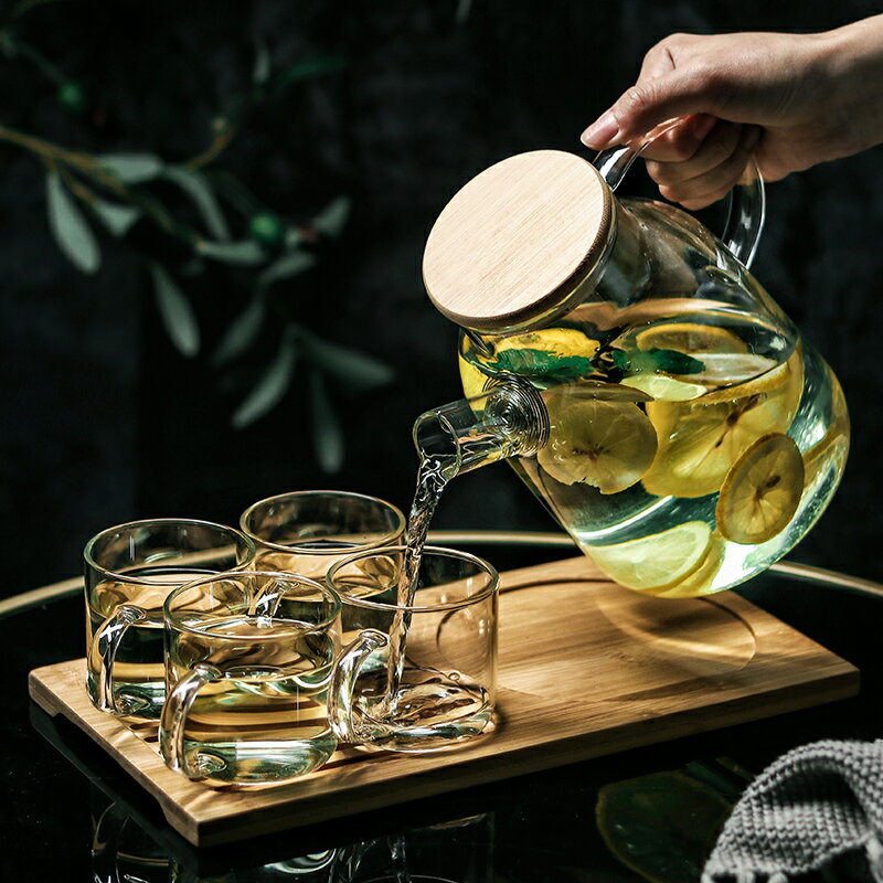 玻璃水壺大容量耐高溫家用日式簡約茶壺涼水壺冷水壺帶托盤套裝