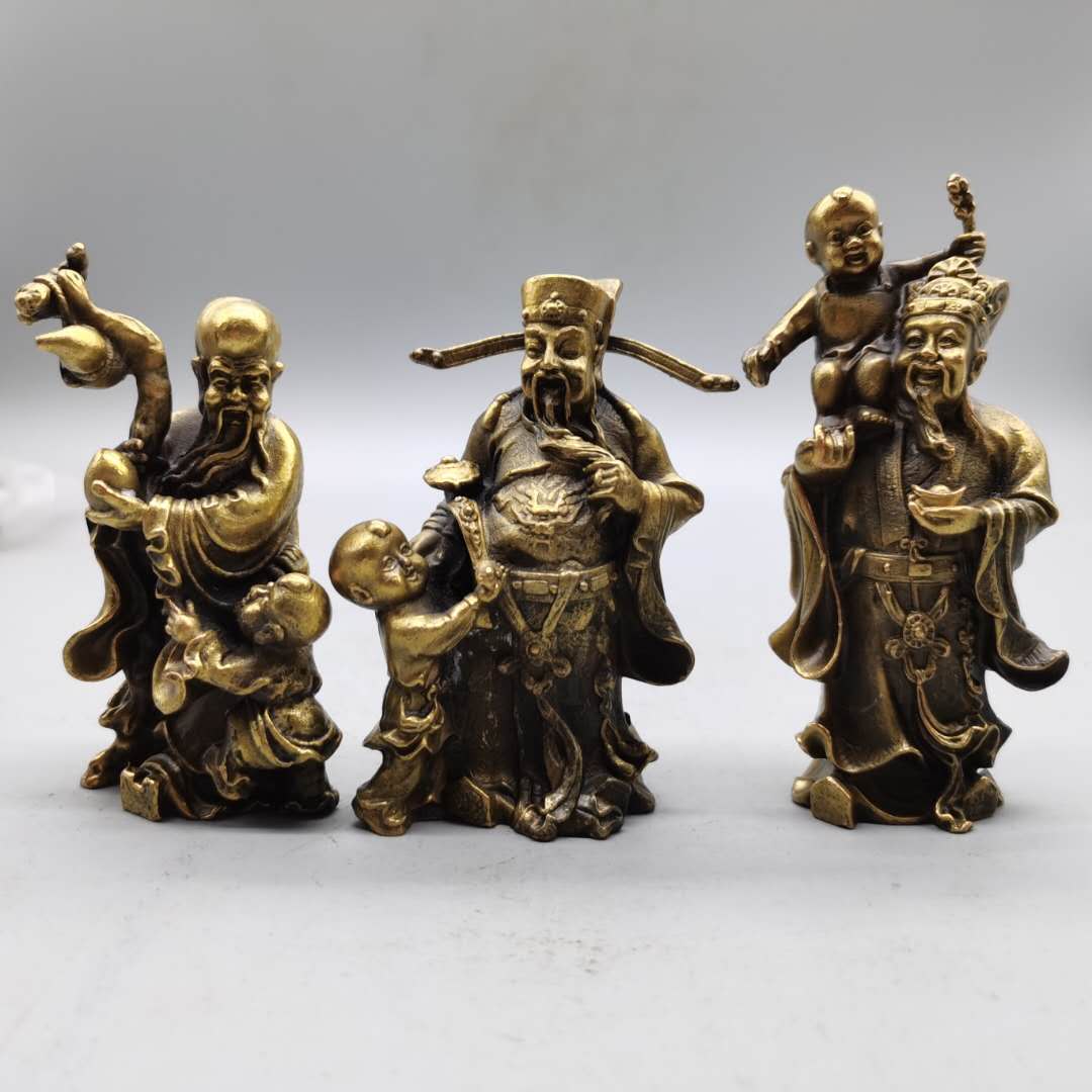 黃銅福祿壽三星神像招財納福保平安家居供奉福星祿星壽星車載擺件