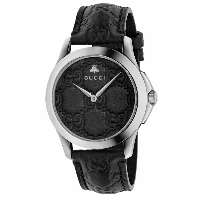 Gucci 古吉 YA1264031 G-TIMELESS 雙G皮紋手錶-黑/39mm