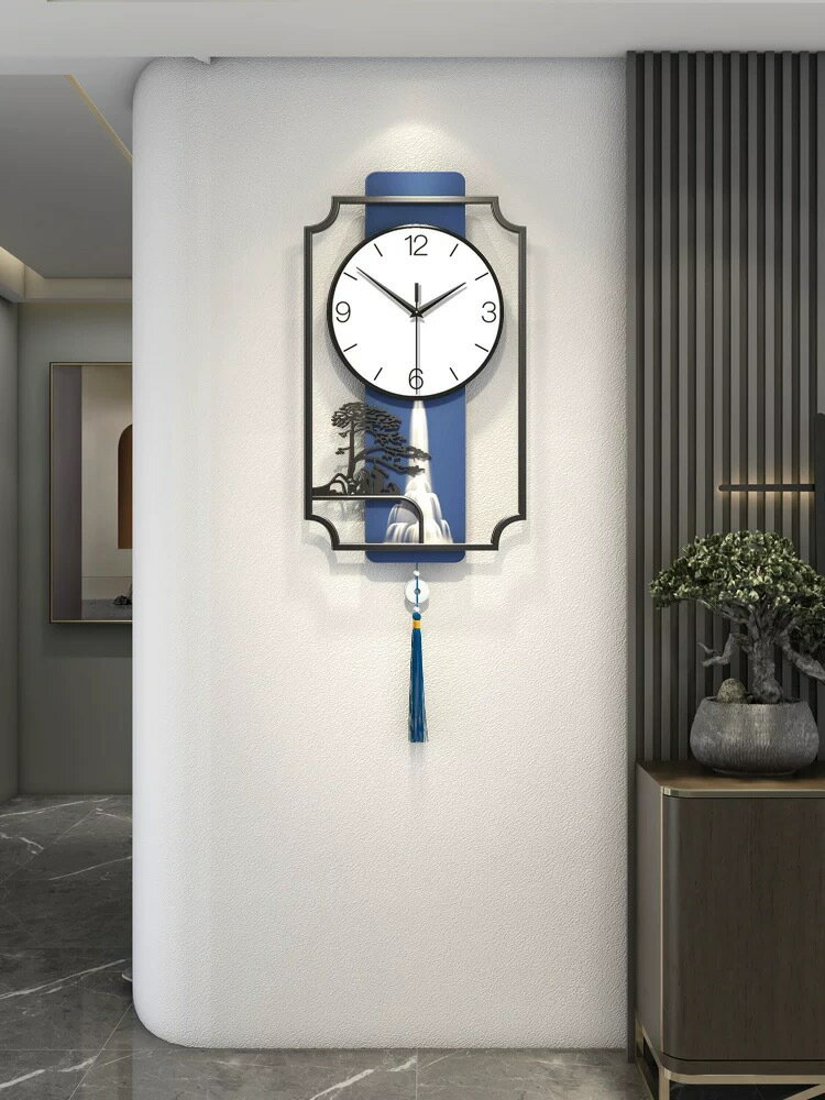 新中式鐘表掛鐘客廳輕奢簡約大氣家用時尚創意時鐘掛墻表裝飾