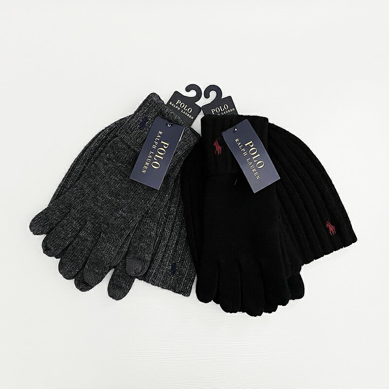 美國百分百【全新真品】Ralph Lauren 毛帽 手套 配件組 針織 羊毛 RL 小馬 POLO 黑色/麻灰 DC39