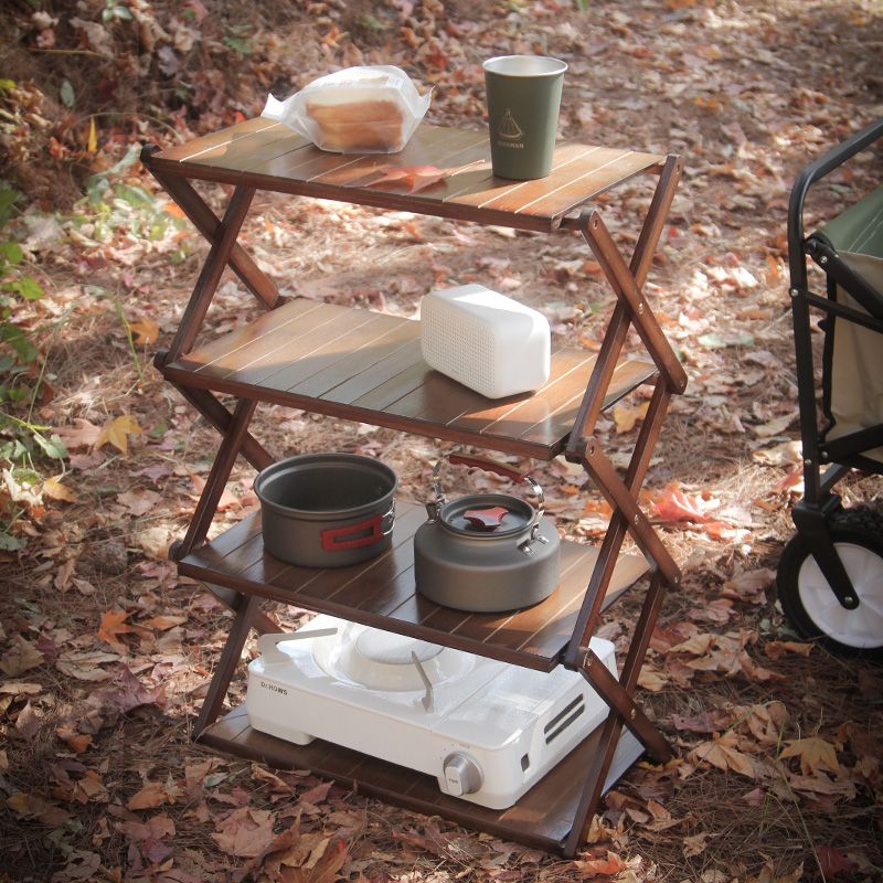 折疊置物架 戶外野營可折疊桌露營野餐燒烤收納架出游便攜多層置物架-快速出貨