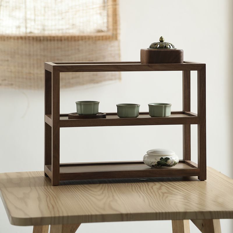 茶具展示架 茶臺裝飾 桌面置物 茶道 茶杯收納 茶具收納 茶器 黑胡桃木茶杯架子客廳小型實木博古架新中式茶具收納架桌面置物架0617