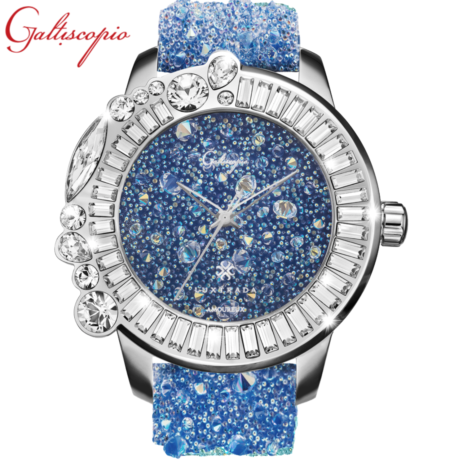 GALTISCOPIO 迦堤 Amoureux Collection星鑽浪漫系列 AUSS001SBULS 銀框海藍錶盤/海藍全鑽錶帶-48mm