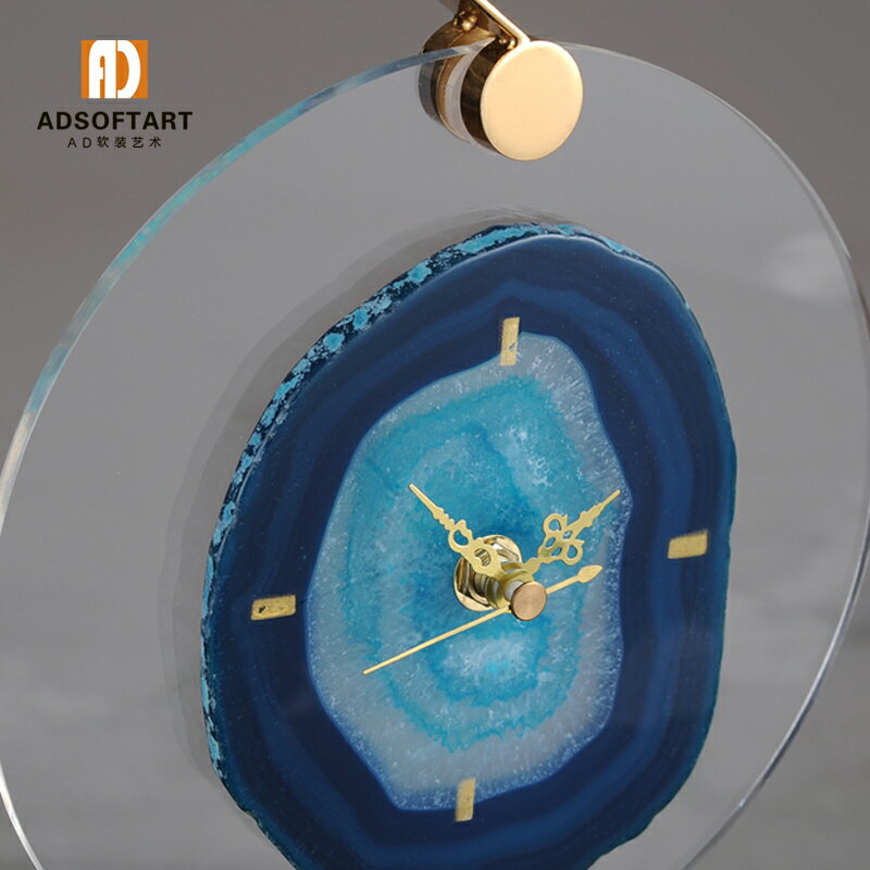 樣板房酒店會所軟裝擺件新古典歐式家居金屬瑪瑙時鐘客廳書房飾品 3