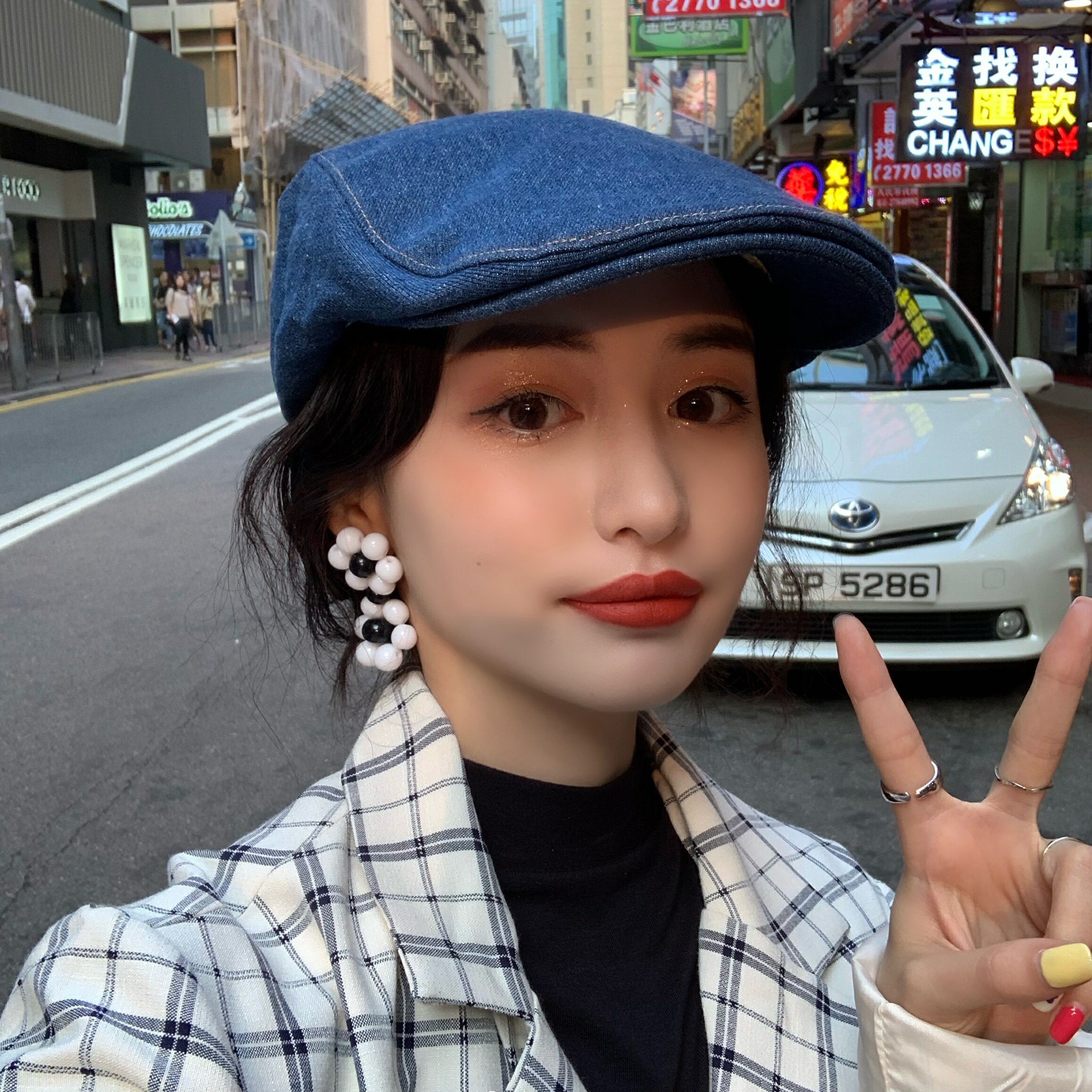 春秋貝雷帽女士韓版百搭潮休閑短簷牛仔布復古前進帽鴨嘴帽女秋冬1入