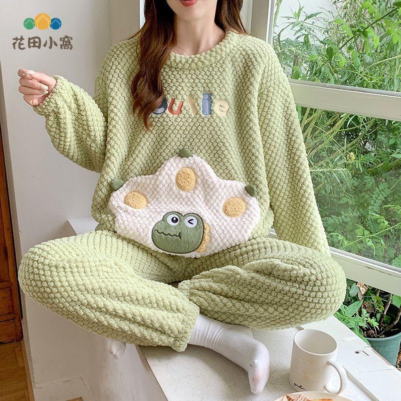 免運 公司貨 居家服 睡衣女珊瑚絨保暖加厚卡通可愛簡約法蘭絨冬天可外穿女士家居服 可開發票 全館八折 工廠現貨直銷 新品特價 h11211