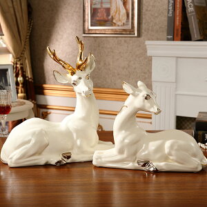 歐式奢華陶瓷鹿擺件一對客廳玄關電視柜家具樣板房軟裝飾品擺設