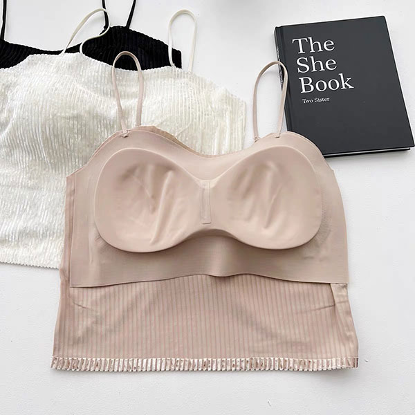 ANNAS 韓國高級感 帶胸墊金絲絨背心 細肩帶小可愛 絨布 金屬感 閃亮 性感 胸墊 罩杯 爆乳 4